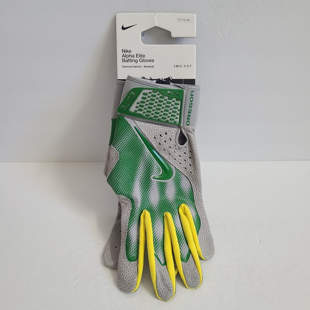 Nike Alpha Elite Oregon Ducks Baseball Batting Gloves FB4177-011 Size XL Gray Gr